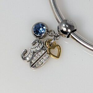Sterling Silver 30th Birthday with Birthstone Dangle Charm - CUSTOMIZABLE